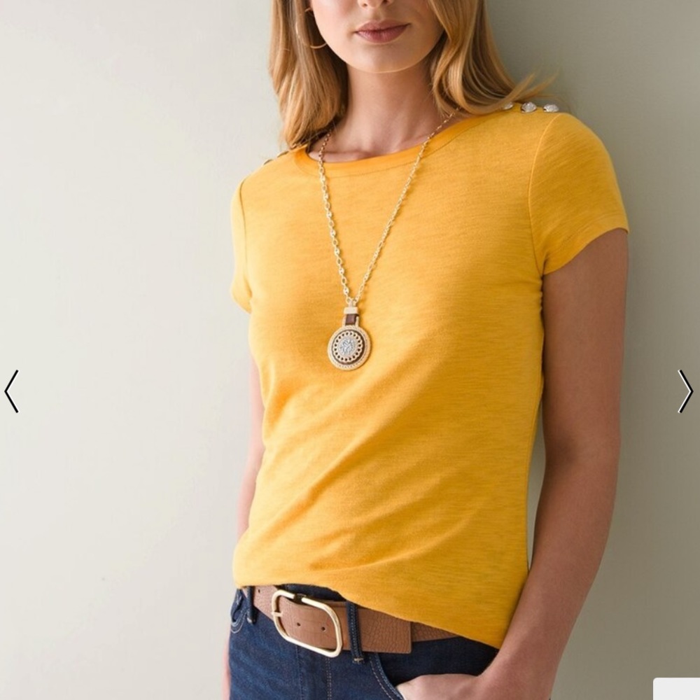 WHBM Yellow Button Detail Short Sleeve T Shirt Blouse Top